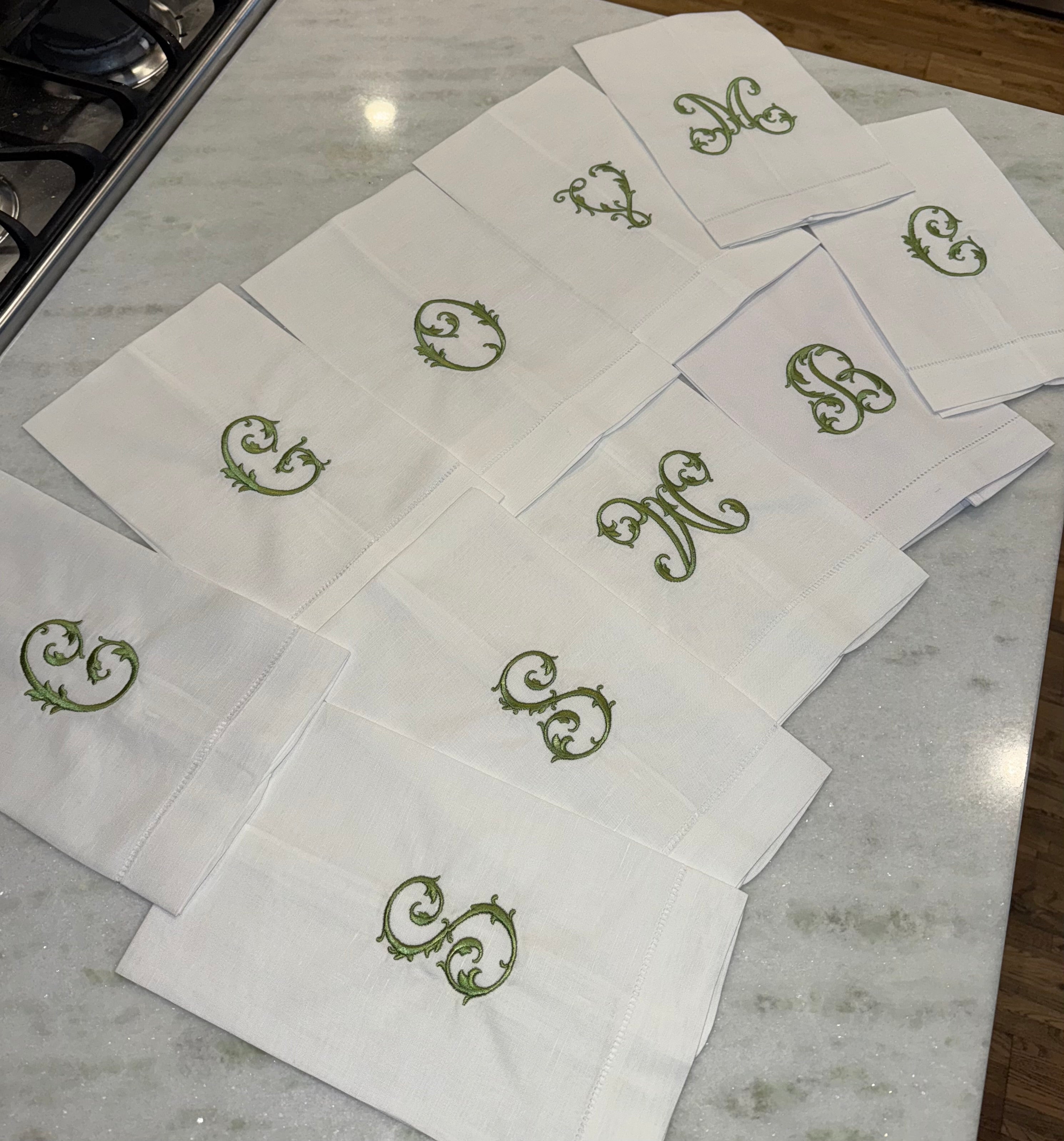 Single Initial Tea Towel in Vine Font