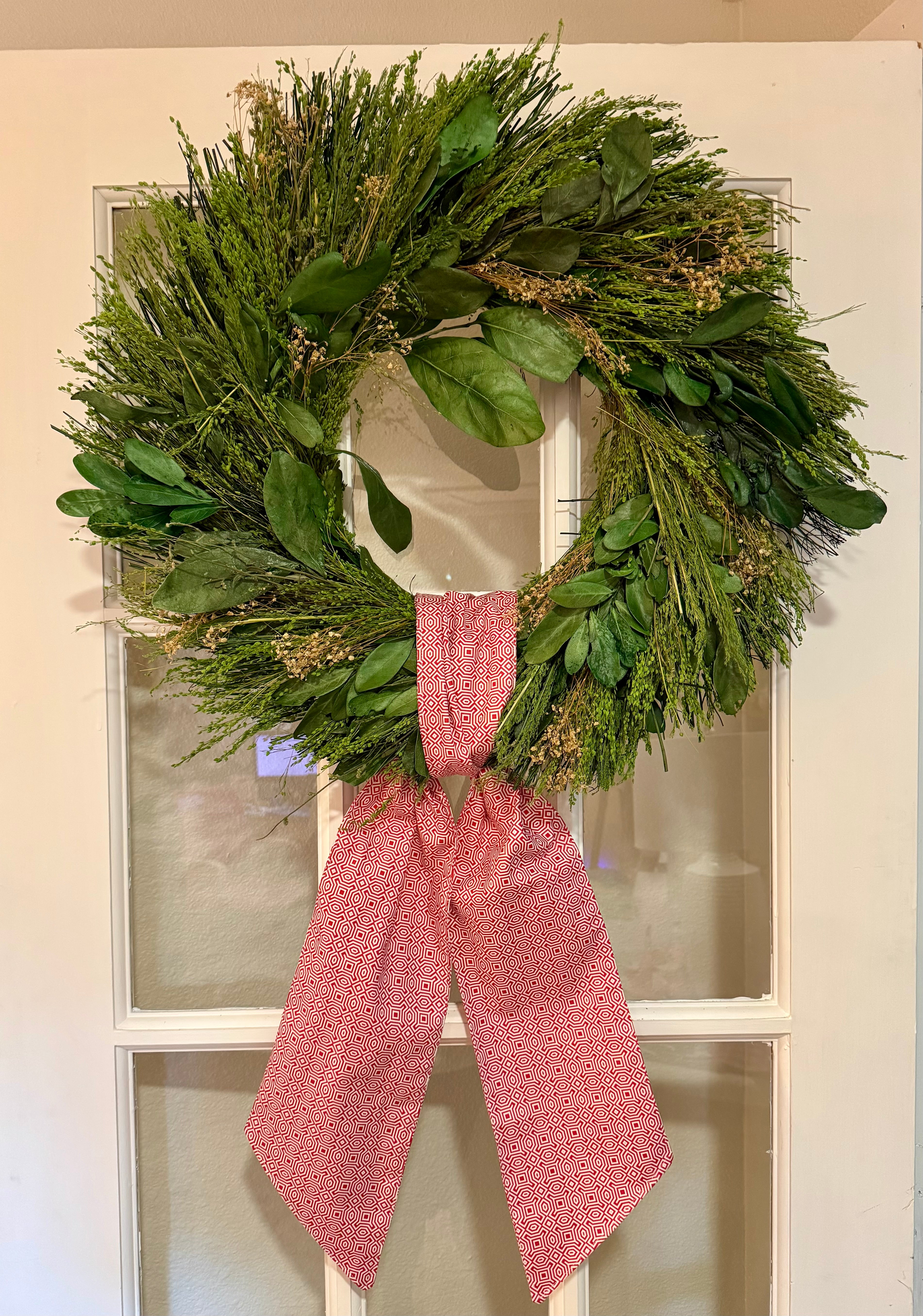 Red and White Geometric Wreath Sash