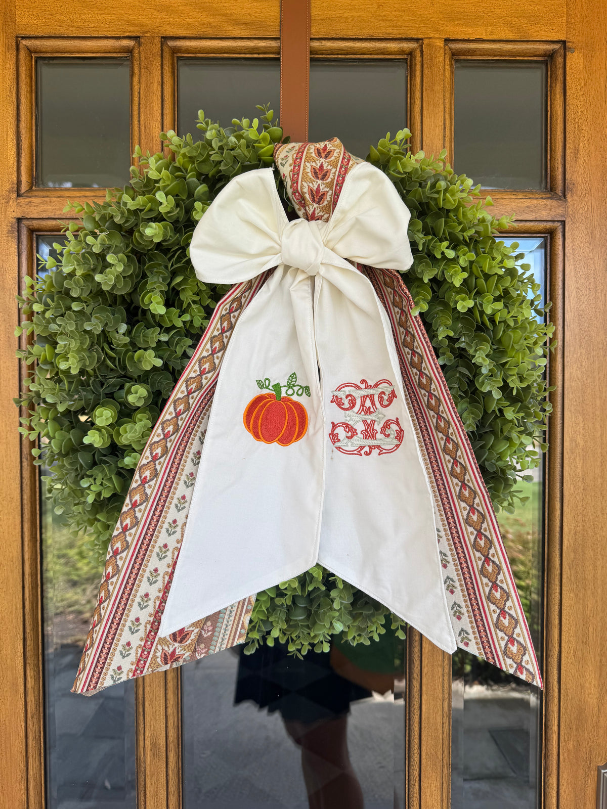 Classic Fall Wreath Sash with Floral Jacquard Layering Piece