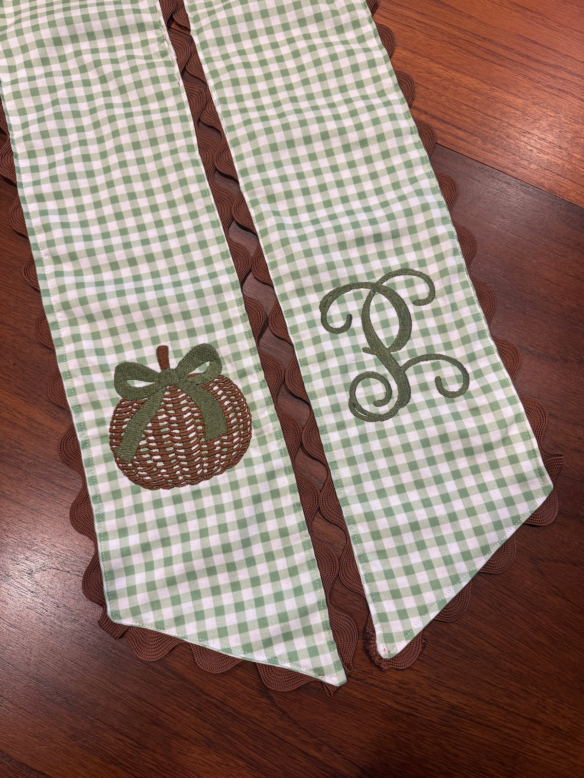 Brown & Green Pumpkin Wreath Sash with Ric Rac