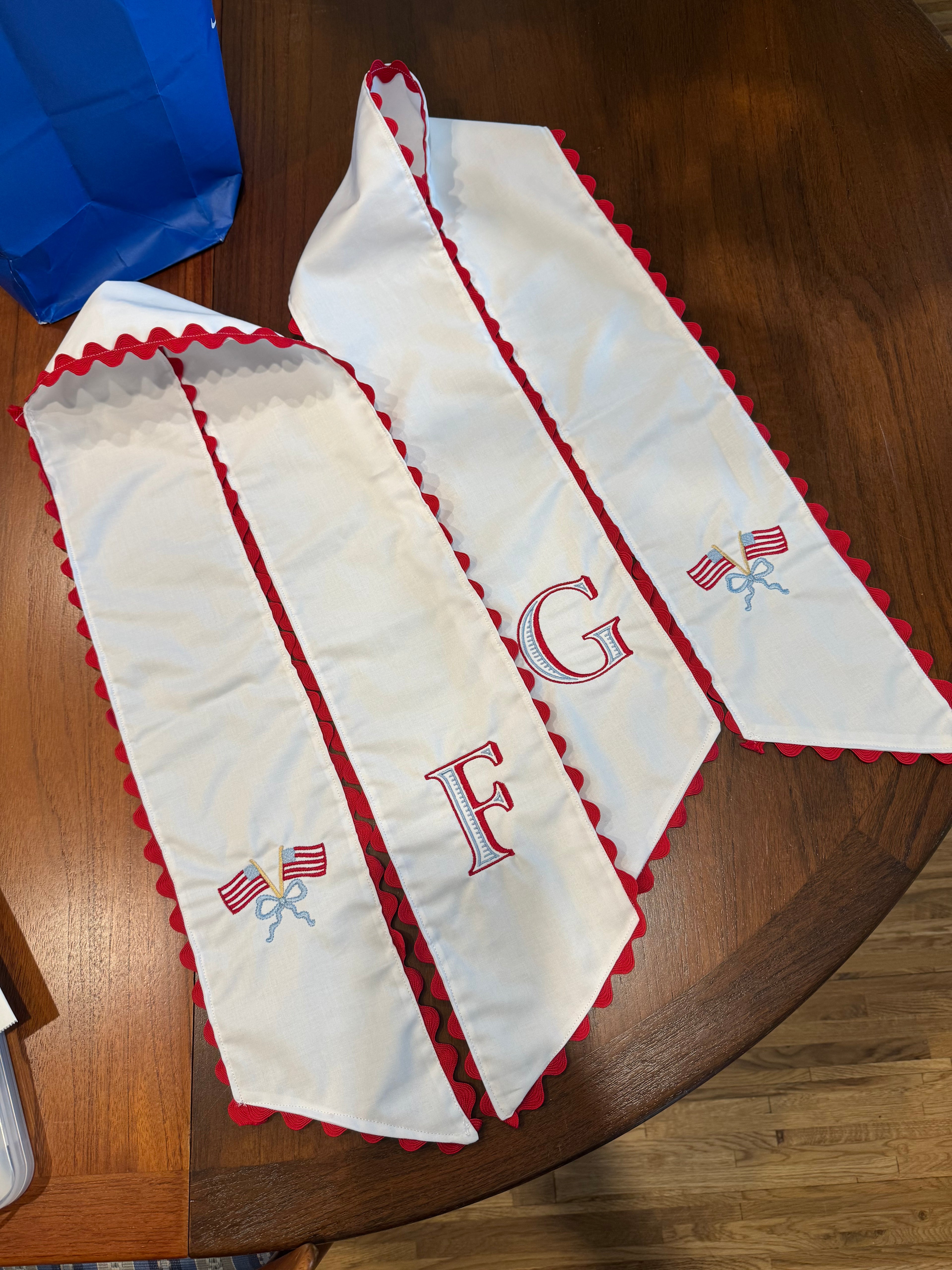 Flag Wreath Sash with Red Ric Rac