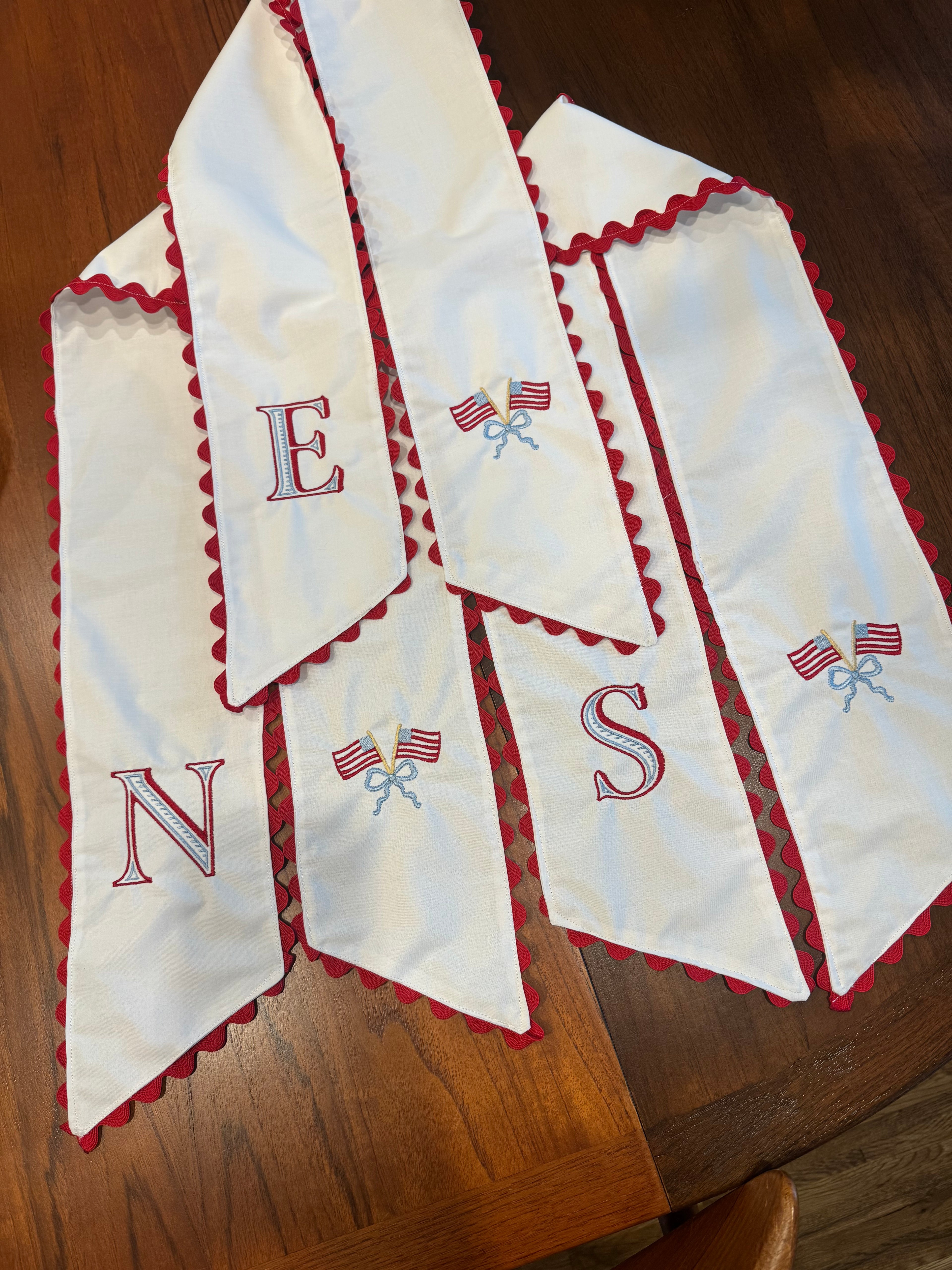 Flag Wreath Sash with Red Ric Rac