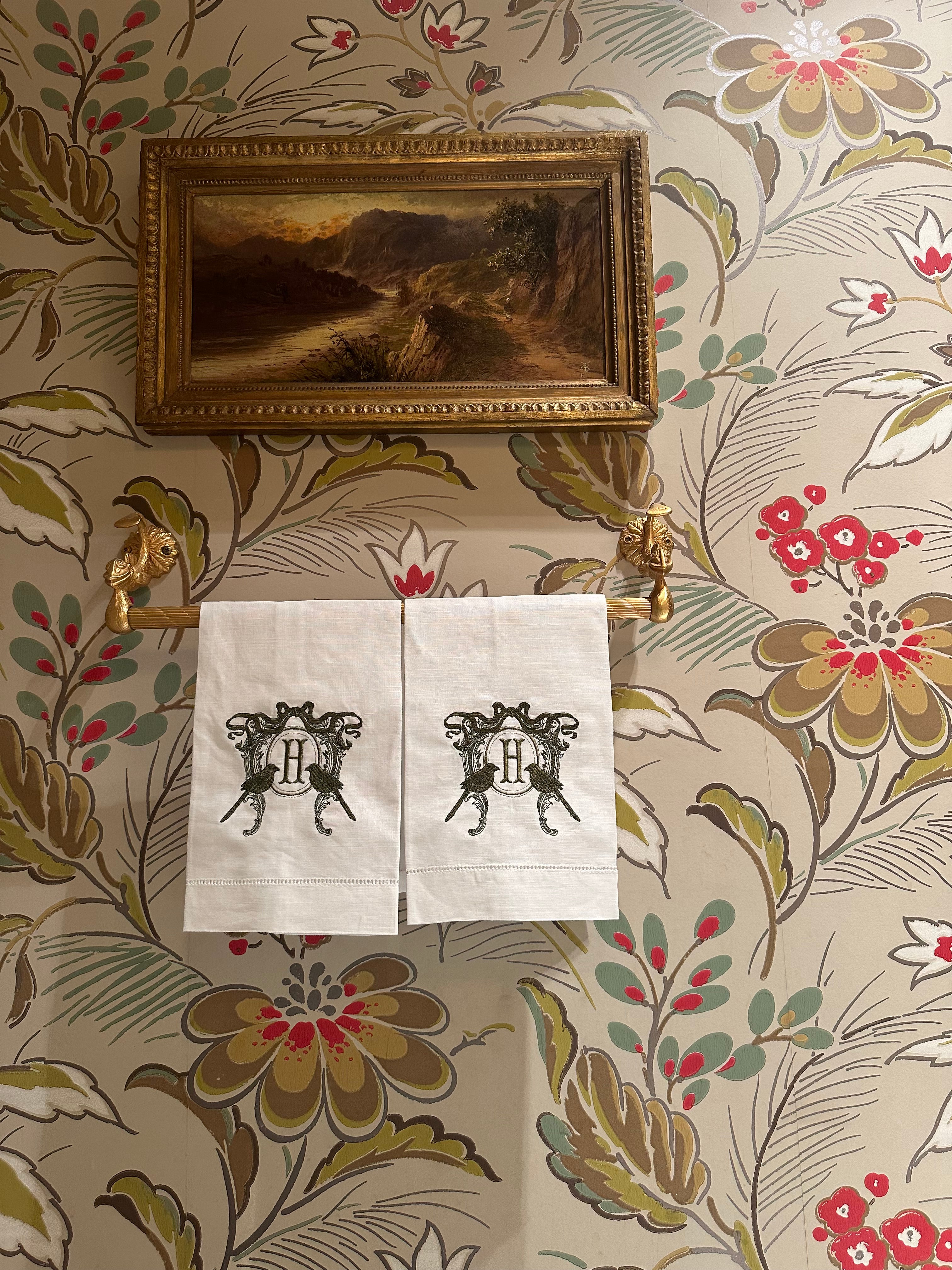 Bird Frame with Initial Tea Towel