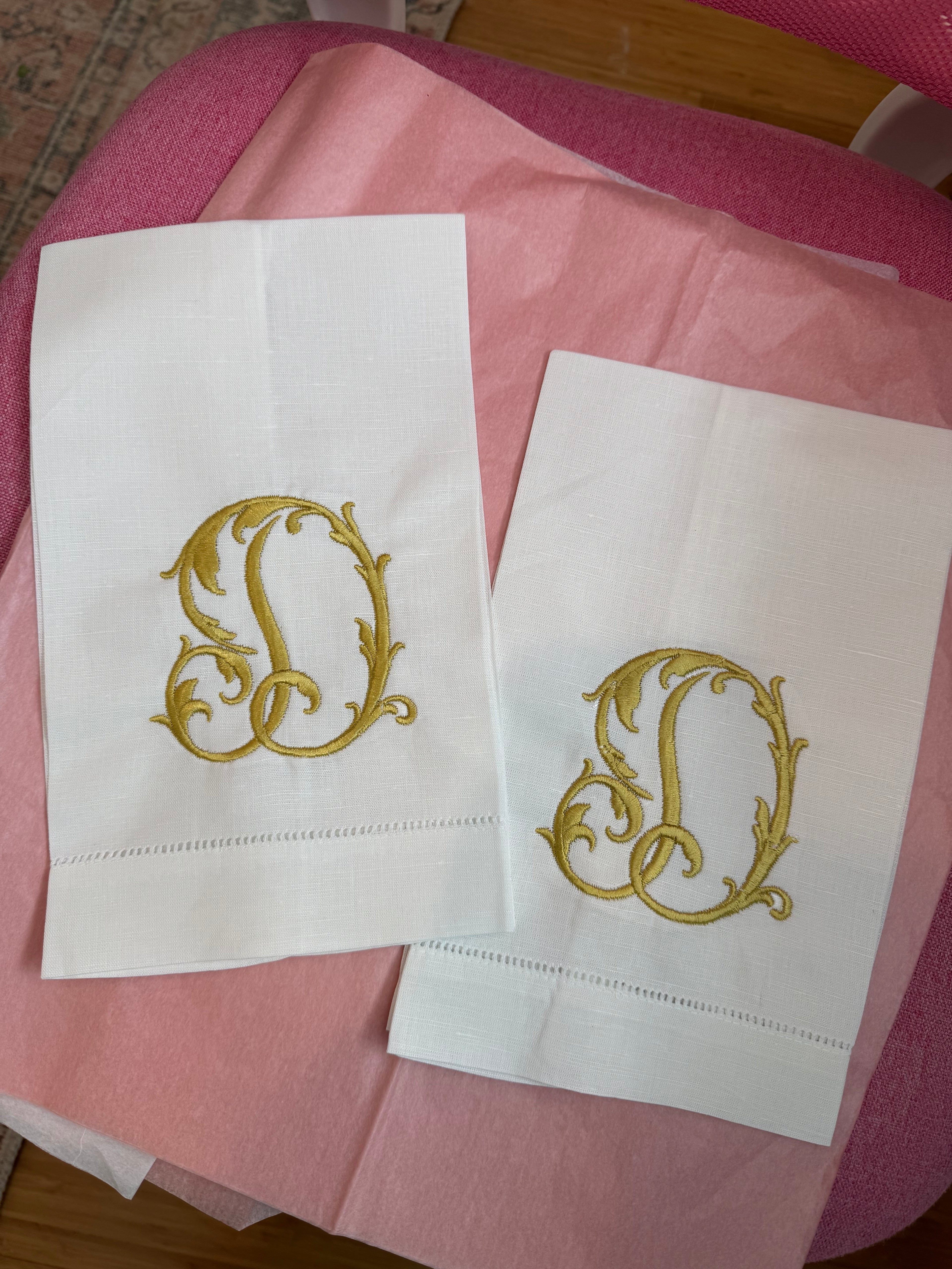 Single Initial Tea Towel in Vine Font