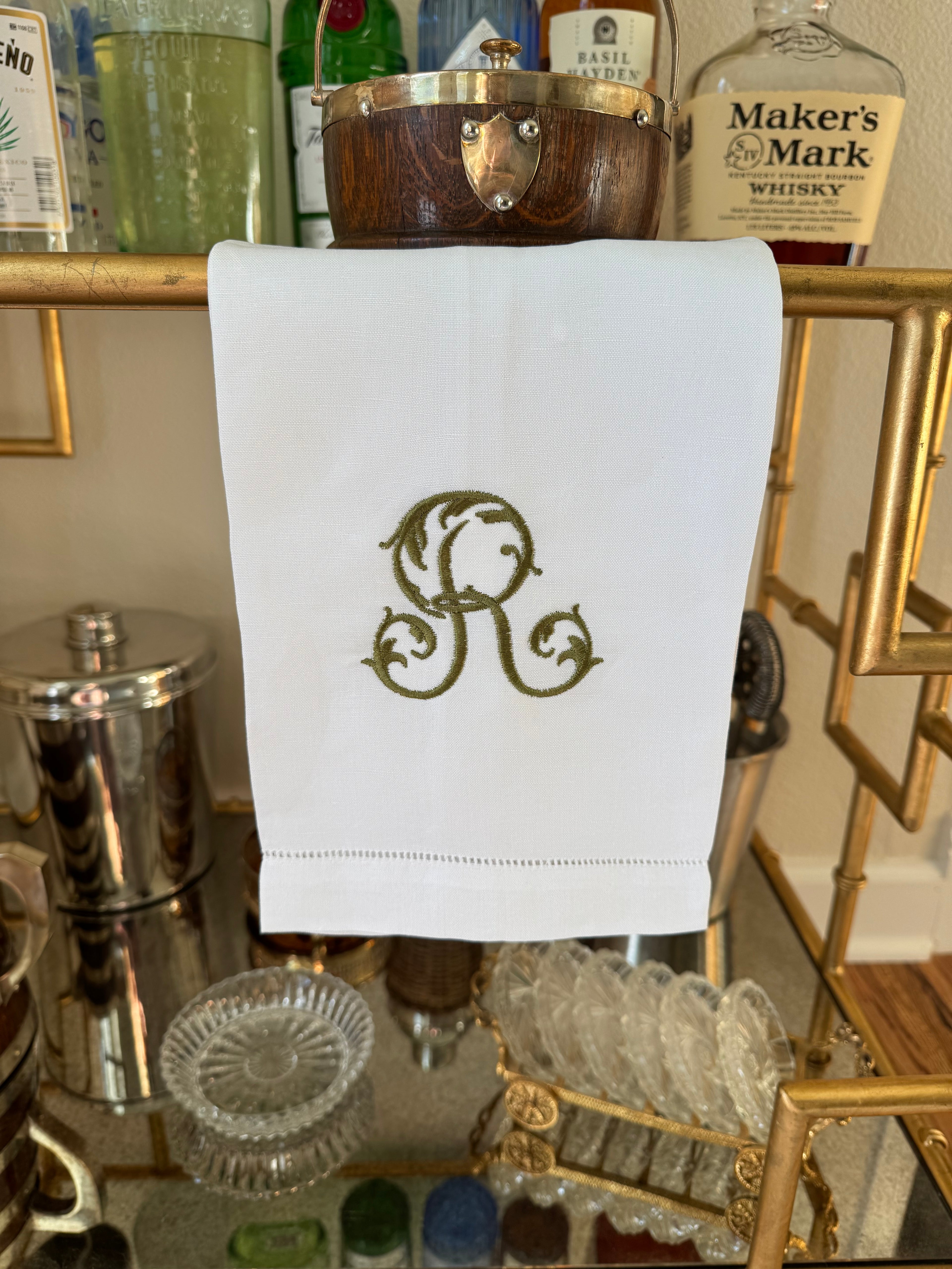 Single Initial Tea Towel in Vine Font