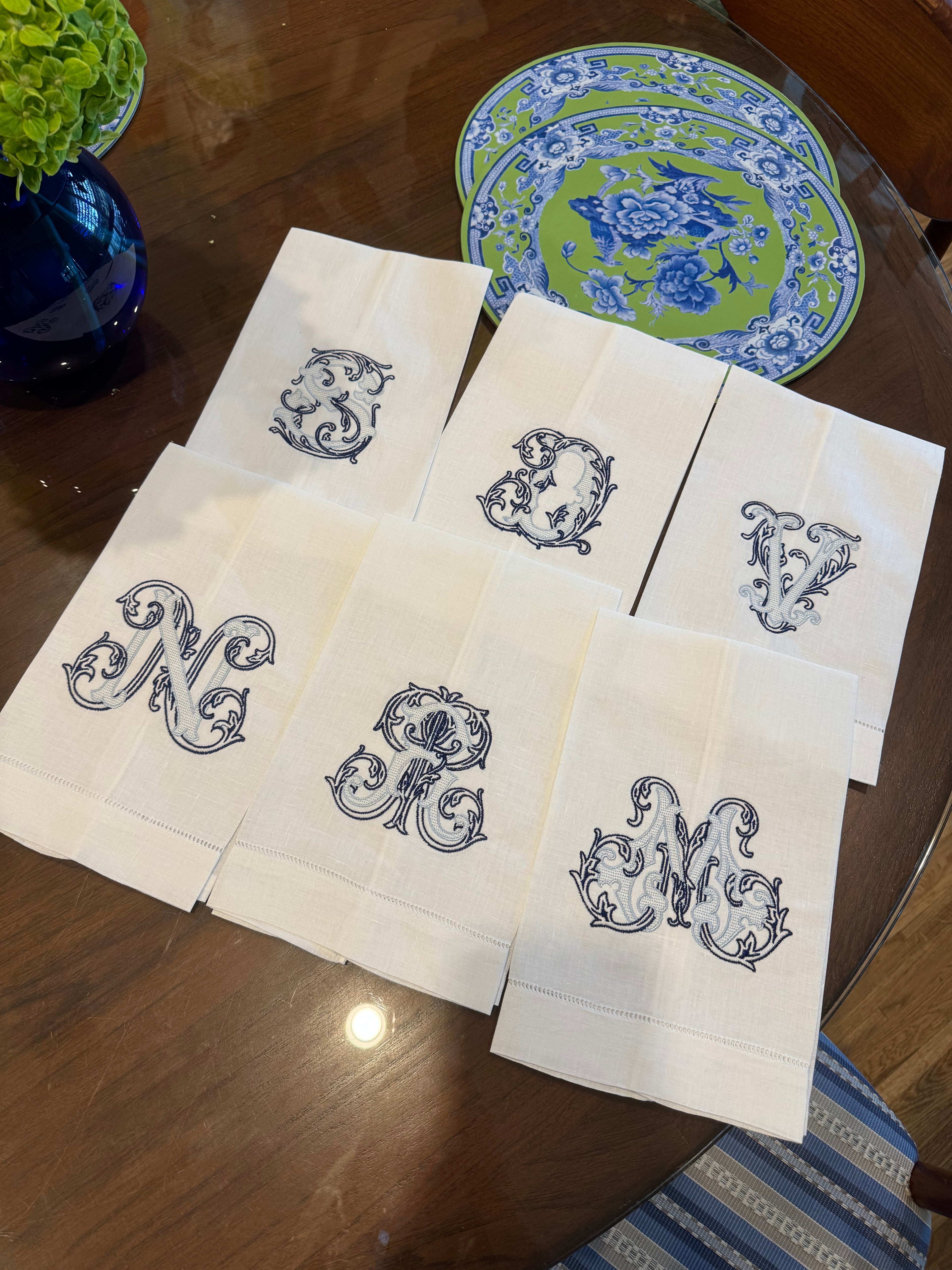 Single Initial Tea Towel in Vintage Vine Font