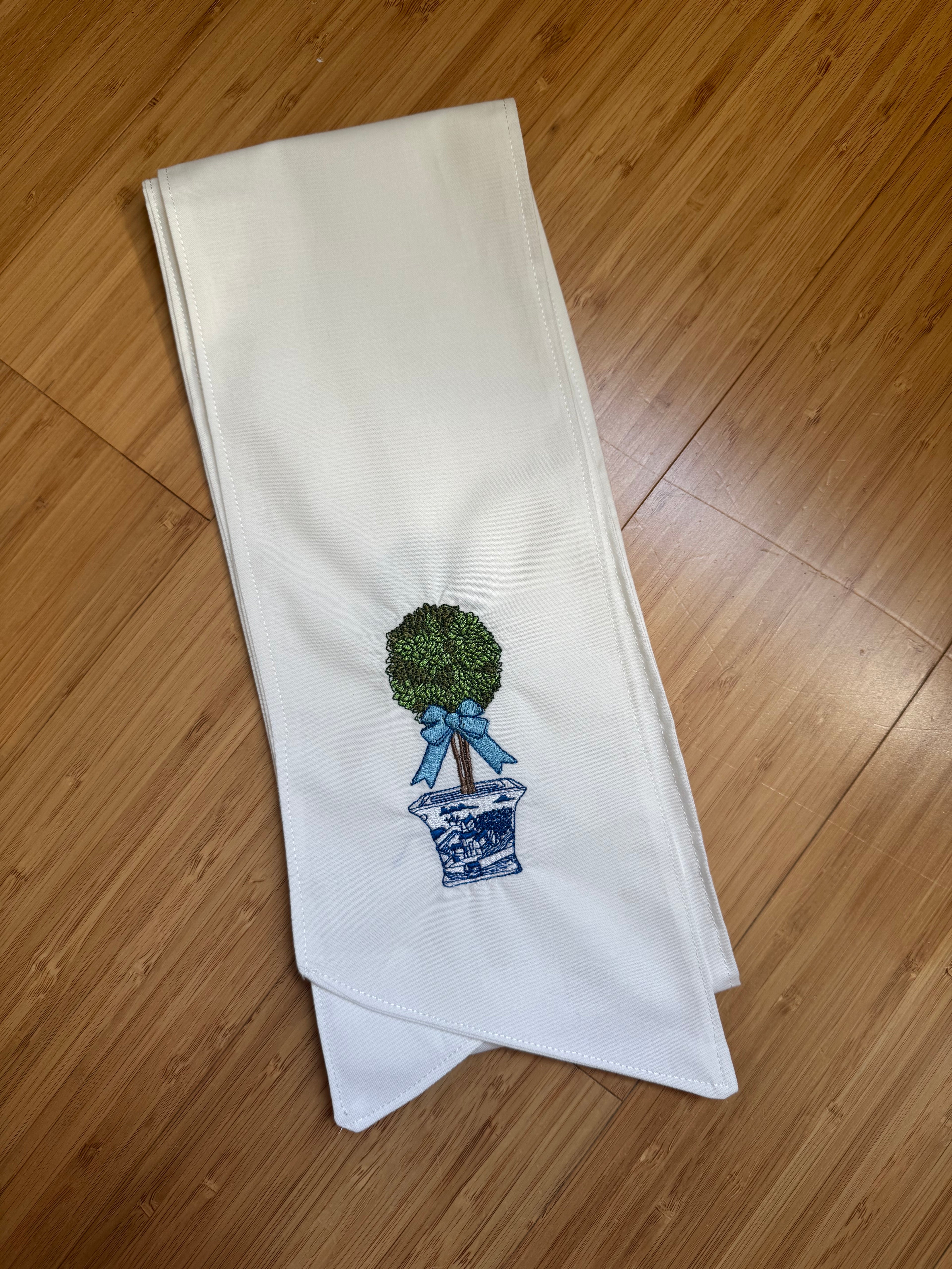 Blue & White Boxwood Wreath Sash