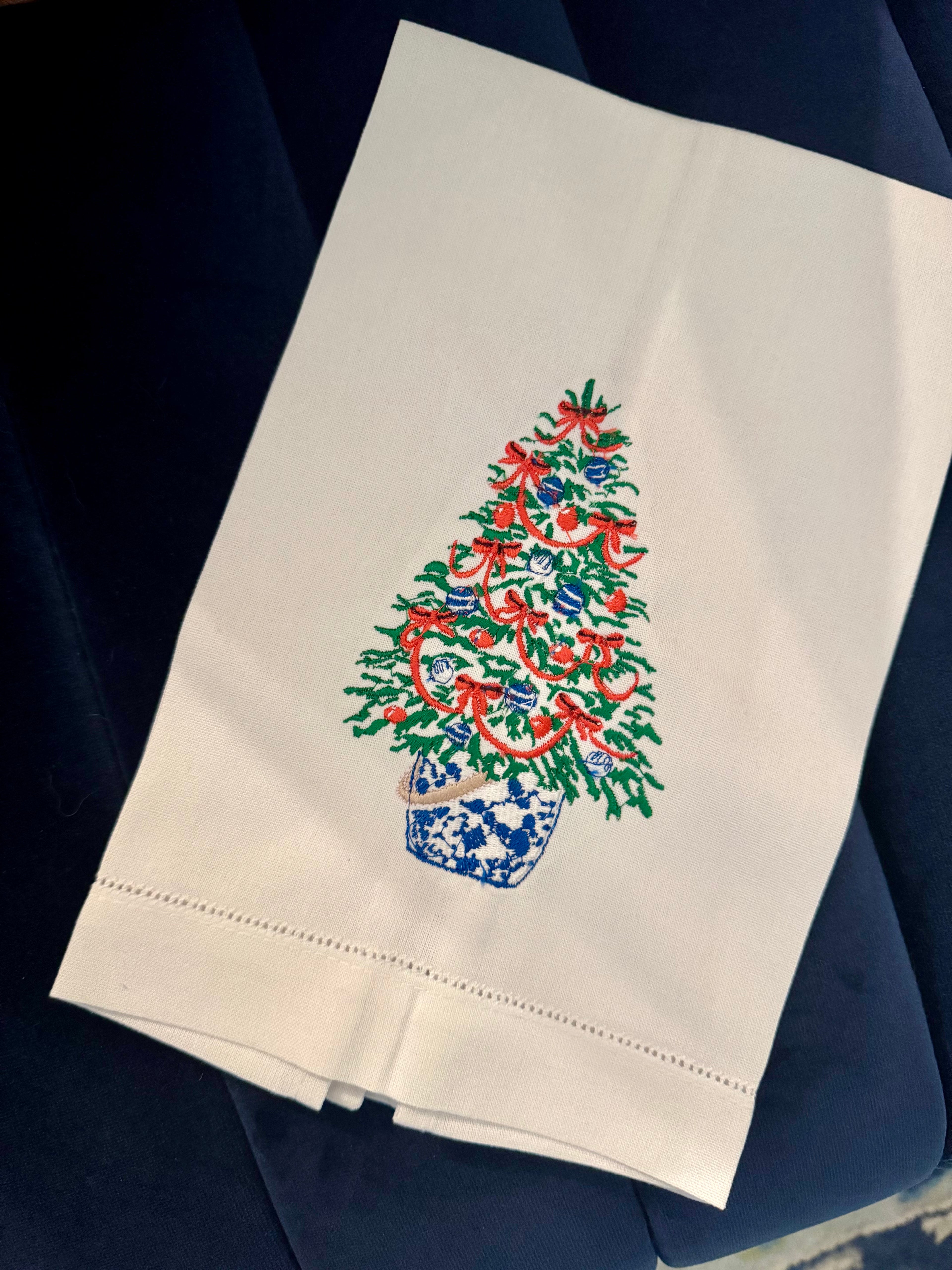 Christmas Tree with Red Bows Tea Towel