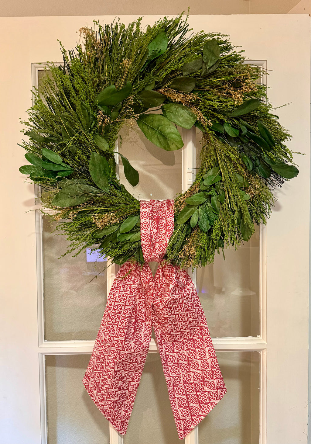 Red and White Geometric Wreath Sash